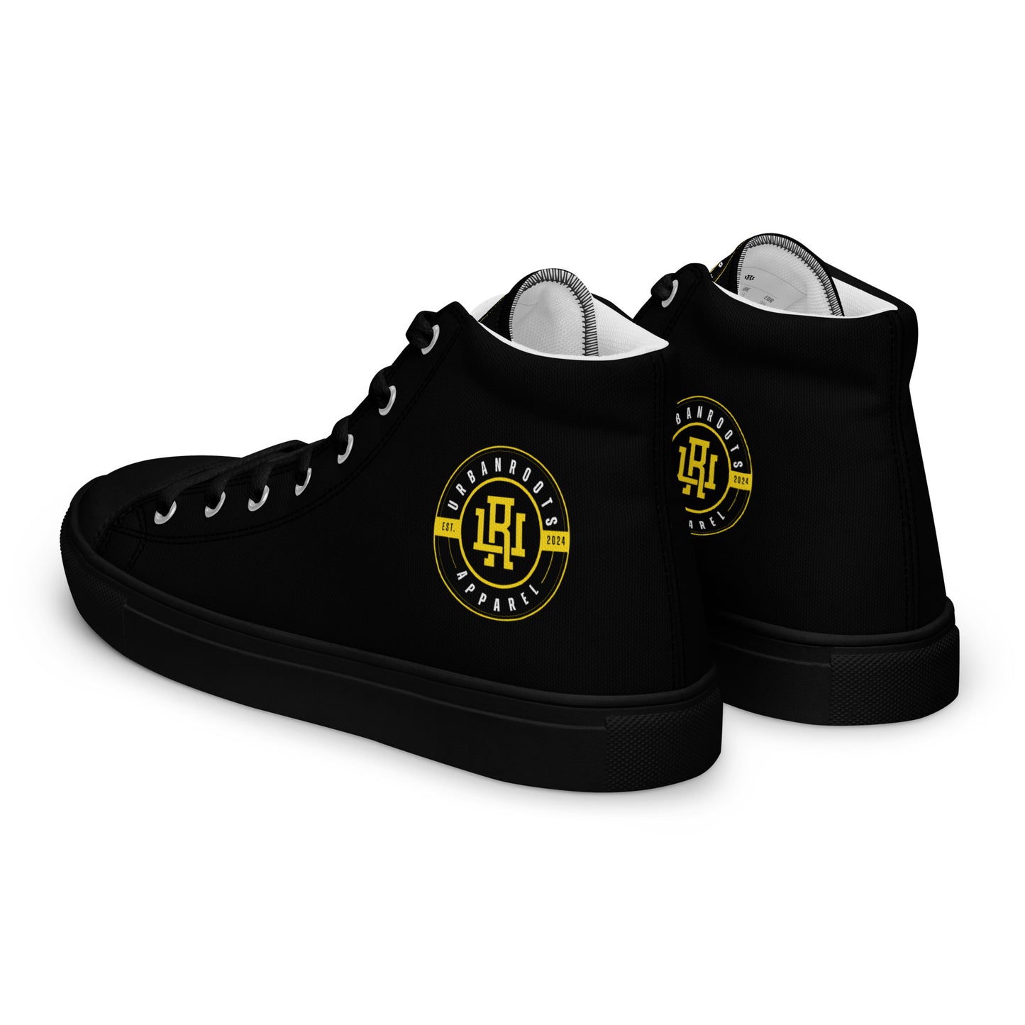 Black/Yellow high top canvas shoes